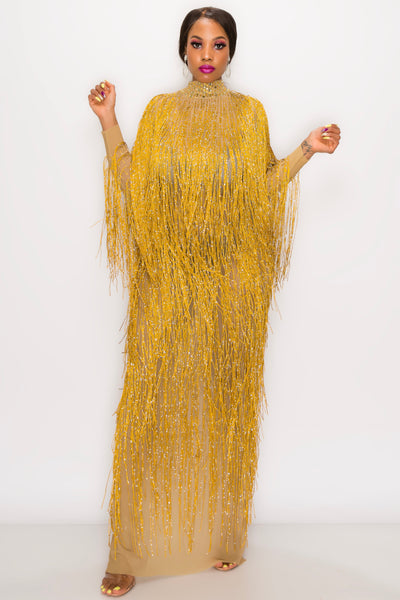 Fashion Trendyz Kimora Fringe Dress S / Gold